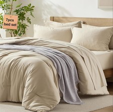 Queen Comforter Set with Sheets, 7 Piece Beige Comforter Set Queen Size, Full...
