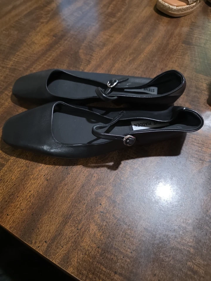 Steve Madden Maple Mary Jane Pisos Cuero Negro Puntera Cuadrada Talla 7.5M Foto 2 de 4