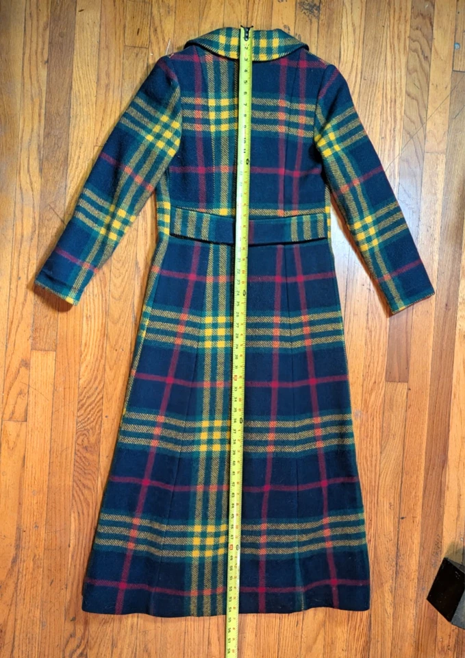 Maxi Abrigo Vintage Doble Pecho Azul Terciopelo Cuello Cuadros Años 70 Envío Gratis Foto 3 de 4