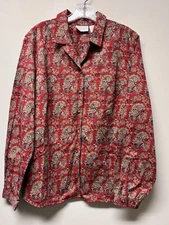 Vintage Liz Claiborne Lizwear Red Floral Button-Up Shirt Cotton Women’s XL NWOT