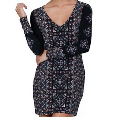 Tigerlily Siema Dress Size AU 8 / US 4 Long Sleeved Dress Patterned Mini BodyCon
