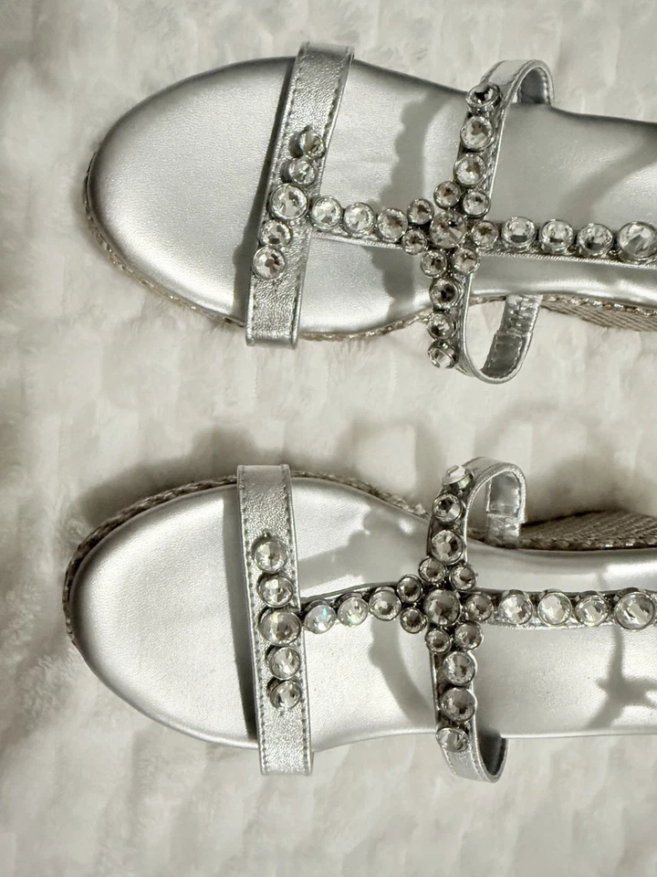 Sandalias de cuña Naturalizer Serena plateadas metálicas alpargata estrás TALLA 8 Foto 3 de 4