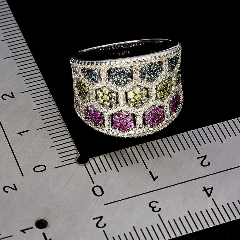 925 Пробы кольцо сапфир круглый бриллиант огранки топаз драгоценных камней ювелирных изделий Sz 7 - Изображение 3 из 4