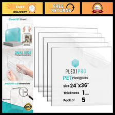 24"x36" Flexible PET Plexiglass Sheets, 1mm Thickness, 5-Pack - Clear Acrylic Pa