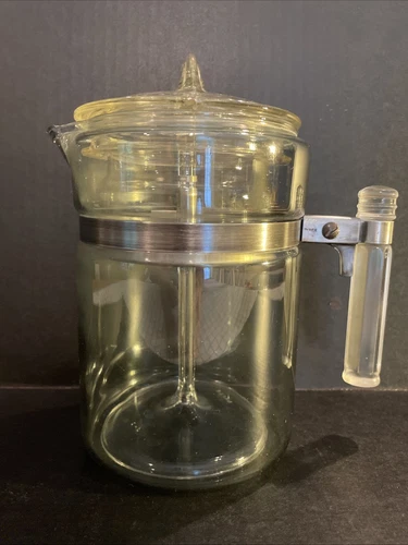 Vintage Blue Flameware Pyrex Glass 6 Cup 7826-B Percolator Coffee Pot