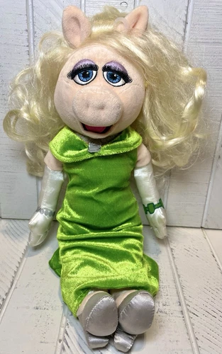 Disney Collections Plush The Muppets Miss Piggy Green Gown 20” Stuffed Animal