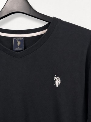 U.S. Polo Assn. T-Shirt Herren Gr. M Dunkelblau V-Ausschnitt Cotton Logo Shirt