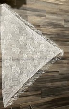 Vintage White Lace Shawl Triangle Floral Fringe