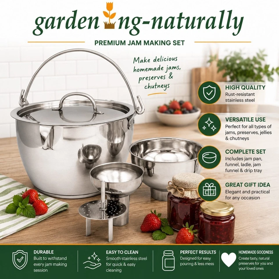 Stainless Steel Maslin Jam Pan Induction Jam Making Pot With Lid and Funnel 8.5L - Image 2 of 4