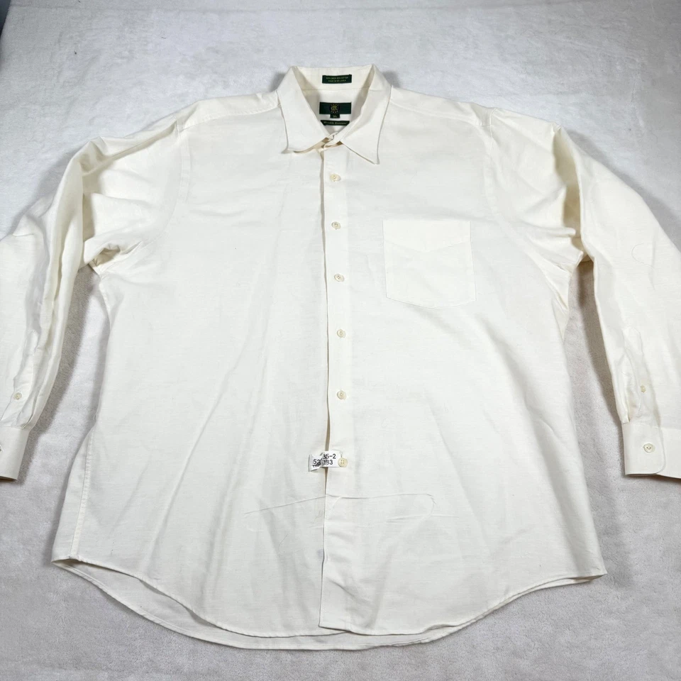 Club Room Mens XL Wrinkle Resistant Linen Blend Long Sleeve Button Down  Cream - Image 2 of 4