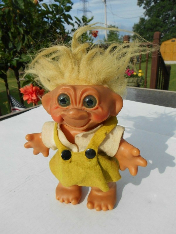 Vintage 1960 Troll 8" Thomas Dam Bank Girl Yellow Hair Green Eyes Open Fist Rare