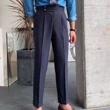 Vintage Style British Trousers for Men Gurkha High Waist Straight Pants Business