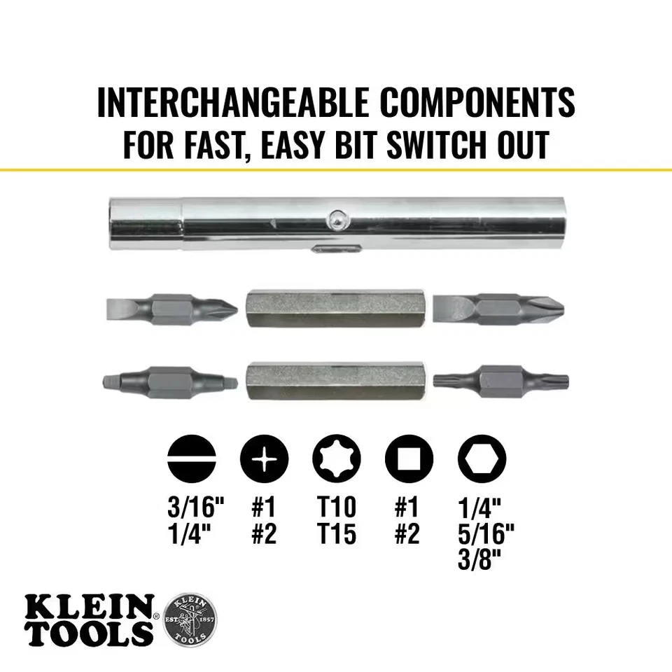 Klein Tools 11-in-1 Multi Bit Screwdriver & Nut Driver - Cushion Grip Handle - Image 2 of 4