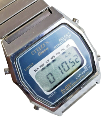 Vintage Citizen Seven Quartz Digital LCD Alarm Chrono. Watch Japan
