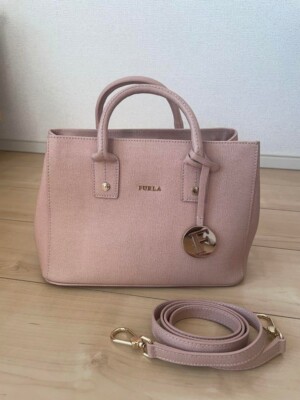 FURLA Pink Leather 2way Crossbody Bag With F Charm Logo