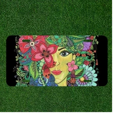 Custom Personalized License Plate Auto Tag With Colorful Cartoon Flower Women