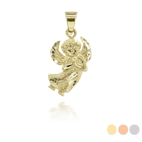 Gold Sparkle Cut Praying Angel Pendant Necklace in Yellow/Rose/White - Picture 1 of 8