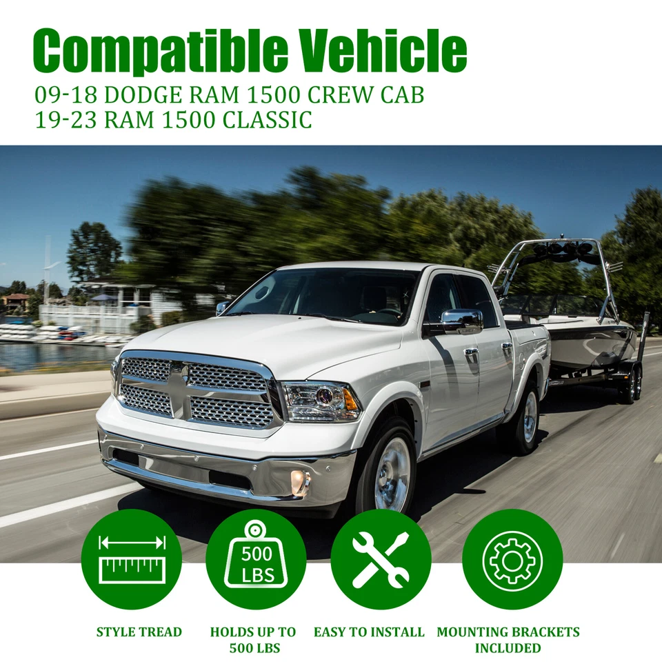 Barras laterales y estribos para Ram 1500, 2500 y 3500 doble cabina 2009-2018 Foto 2 de 4