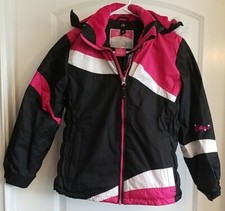 Girl's Weatherproof Hooded Jacket Pink Black White Size M 10/12- EUC