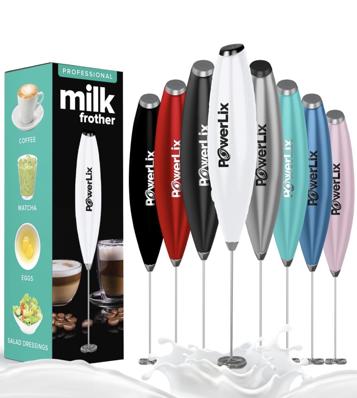 Milk Frother Handheld Battery Operated Electric Whisk Beater Foam Maker - White-image
