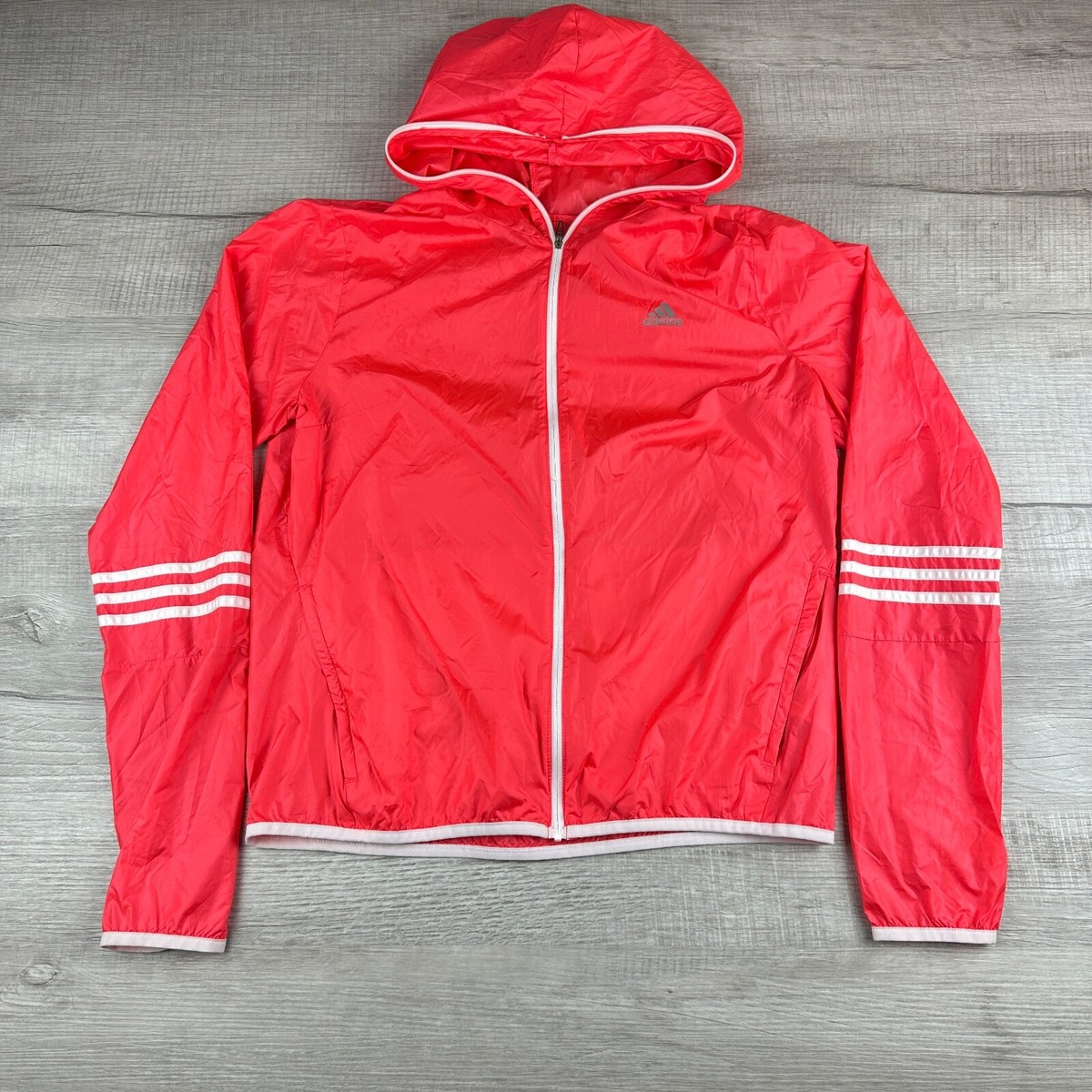 Adidas Windbreaker Jacket Womens Medium Coral Pink Long Sleeve