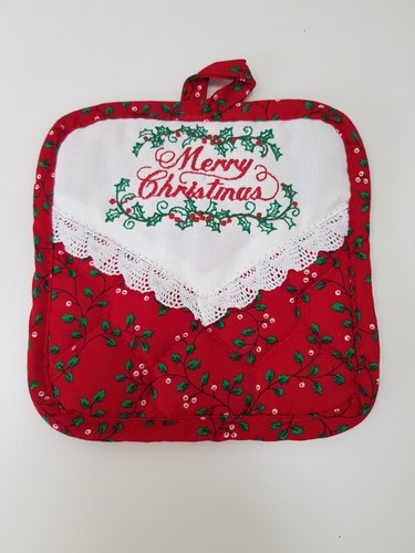 Vintage Frohe Weihnachten Topflappen Wärmekissen 20 cm gesteppt bestickt Neu