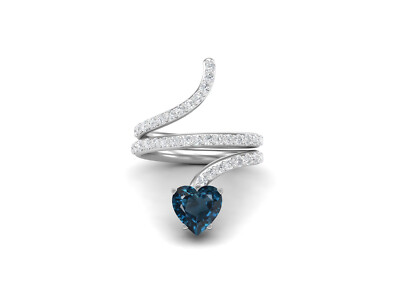 7MM Heart Shape London Blue Topaz 925 Sterling Silver Solitaire Snake Women Ring