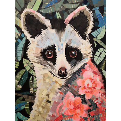 Mosaic Possum Artwork Floral Forest Fauna Coral Flowers Art Canvas Print 18X24