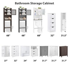 Bathroom Floor Cabinet Storage Organizer Shelf Standing Cupboard Multiple White