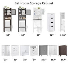 Bathroom Floor Cabinet Storage Organizer Shelf Standing Cupboard Multiple White