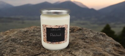 WOOD WICK * PATCHOULI SCENTED CANDLE * Leah's Lite Candle * 16 OZ
