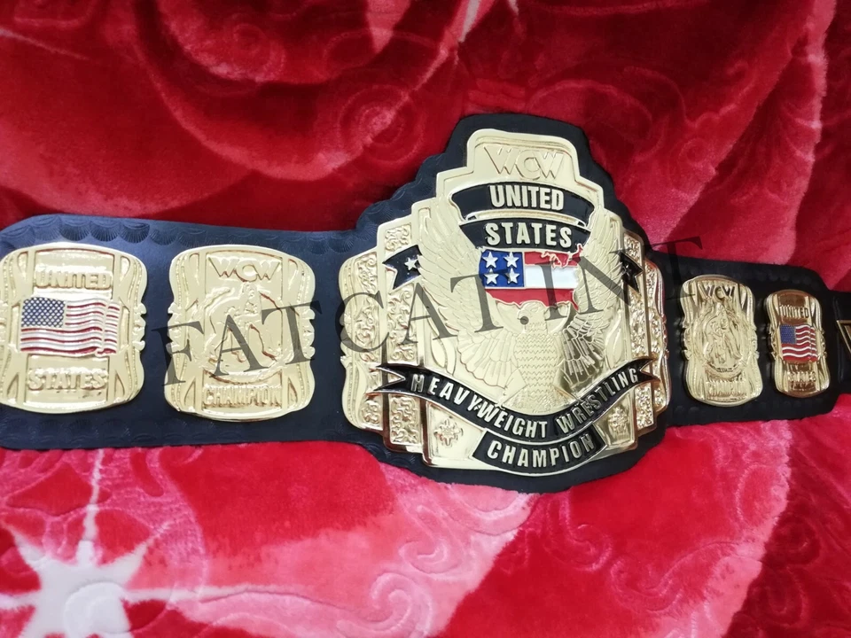 Cinturón de lucha de campeonato de peso pesado de Estados Unidos WC/W 4mm réplica de zinc Foto 3 de 4