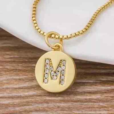 1Ct Round Cut Real Moissanite Letter ''M'' Pendant 14K Yellow Gold Plated Silver