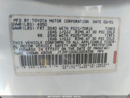 Driver Tail Light Quarter Panel Mounted Fits 00-03 LEXUS RX300 594059 - Foto 9 di 10