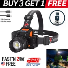 -Linterna Frontal LED Super brillante Recargable USB Lampara de Cabeza Con Zoom