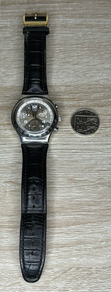 Swatch Irony V8 4J, Stainless Steel, Water Resistant Watch with Leather  Strap