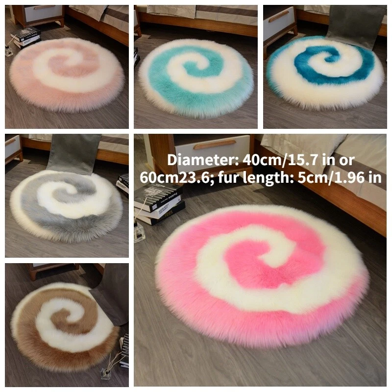Lollipop Pattern Round Faux Fur Cushion Pad Mat Fluffy Home Chair Sofa Decor - Image 3 of 4