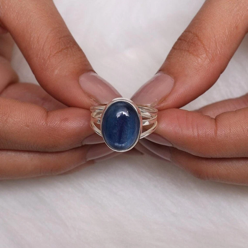 Natural Kyanite Oval Ring, 925 Sterling Silver Ring, Handmade Gemstone Jewelry - Image 3 of 4