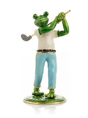 Keren Kopal Frosch Golfspieler handgefertigte Schmuckschatulle verziert & öst...