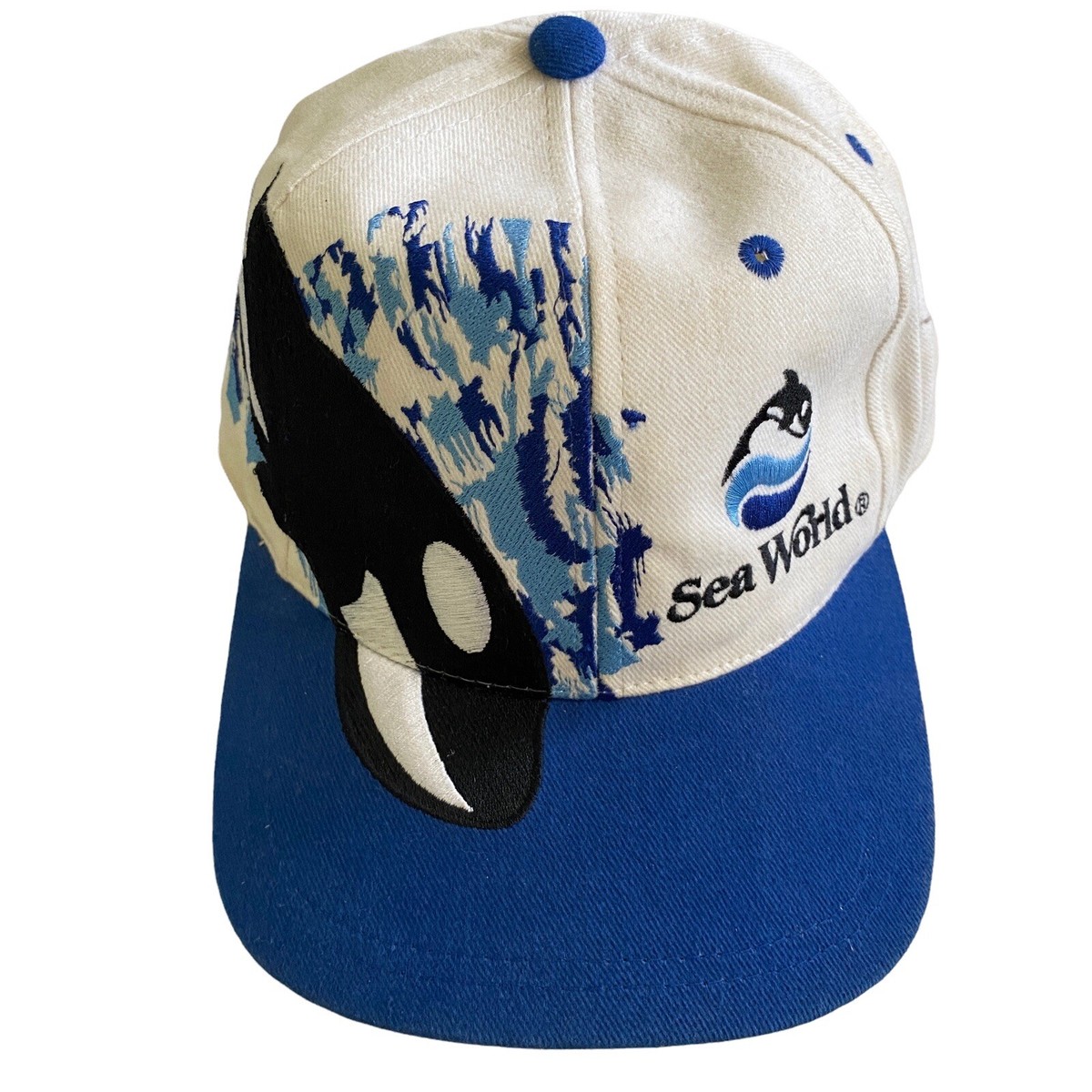Vintage Sea World Snapback Hat Cap Whale Shamu Color Block