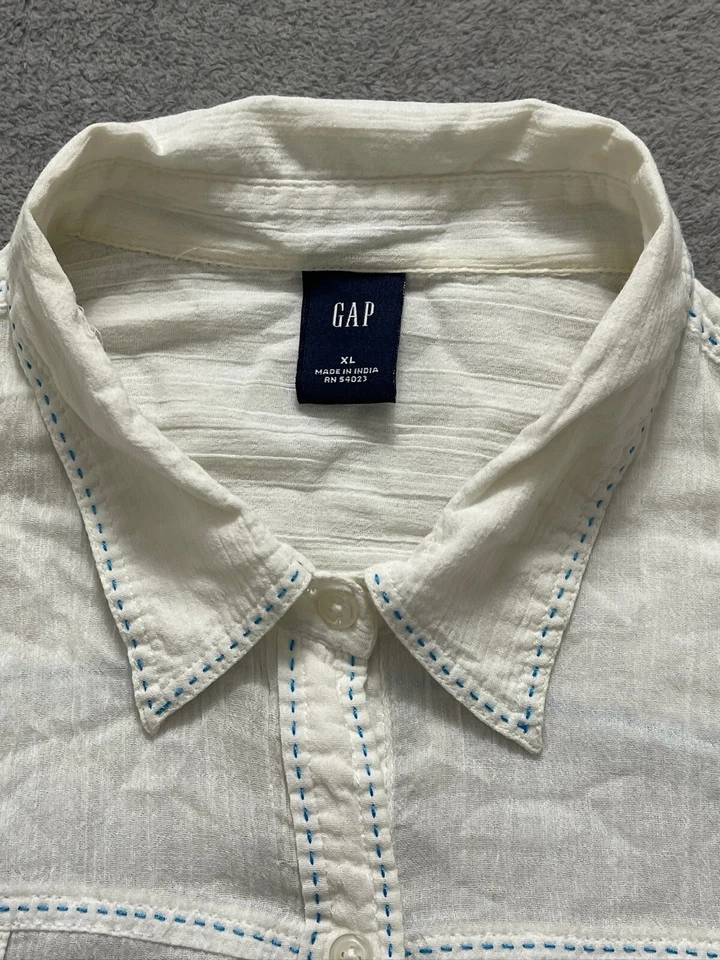 Top de lino Gap para mujer talla XL blanco con botones Preppy manga larga silencioso de lujo Foto 4 de 4