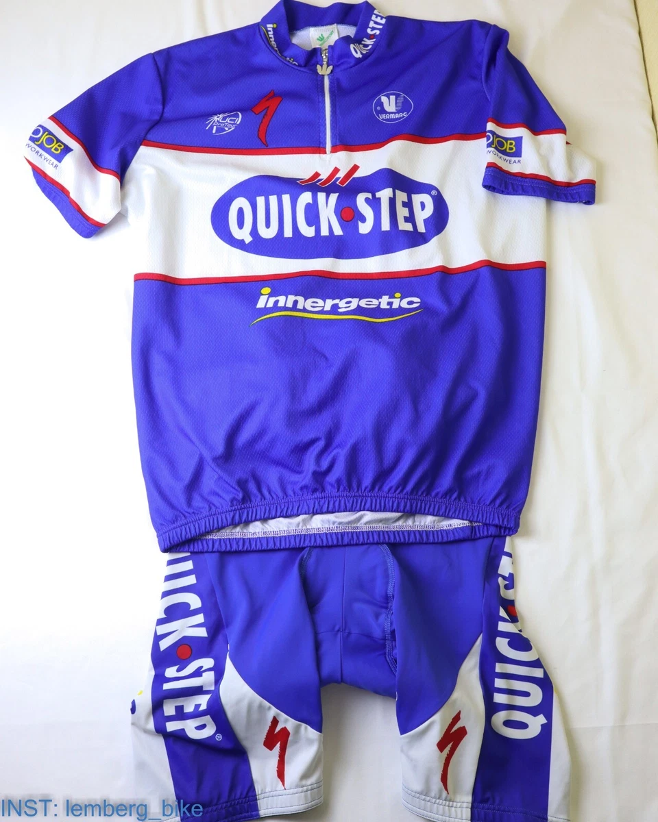 Maillot Cycliste Quick Step Innergetic Vermarc Vintage – Homme Taille L – Bleu Manches Courtes