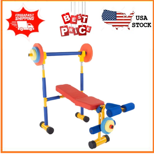 Hey! Play! Kids Weight Bench Set with Leg Press and Barbell for Ages 3 ...