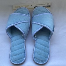 Goldtoe Women s Slippers Size 9 L Superior Comfort Memory Foam LT Blue Stripes