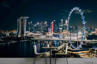 3D City Night View Ferris Wheel Self-adhesive Removable Wallpaper Murals Wall 18