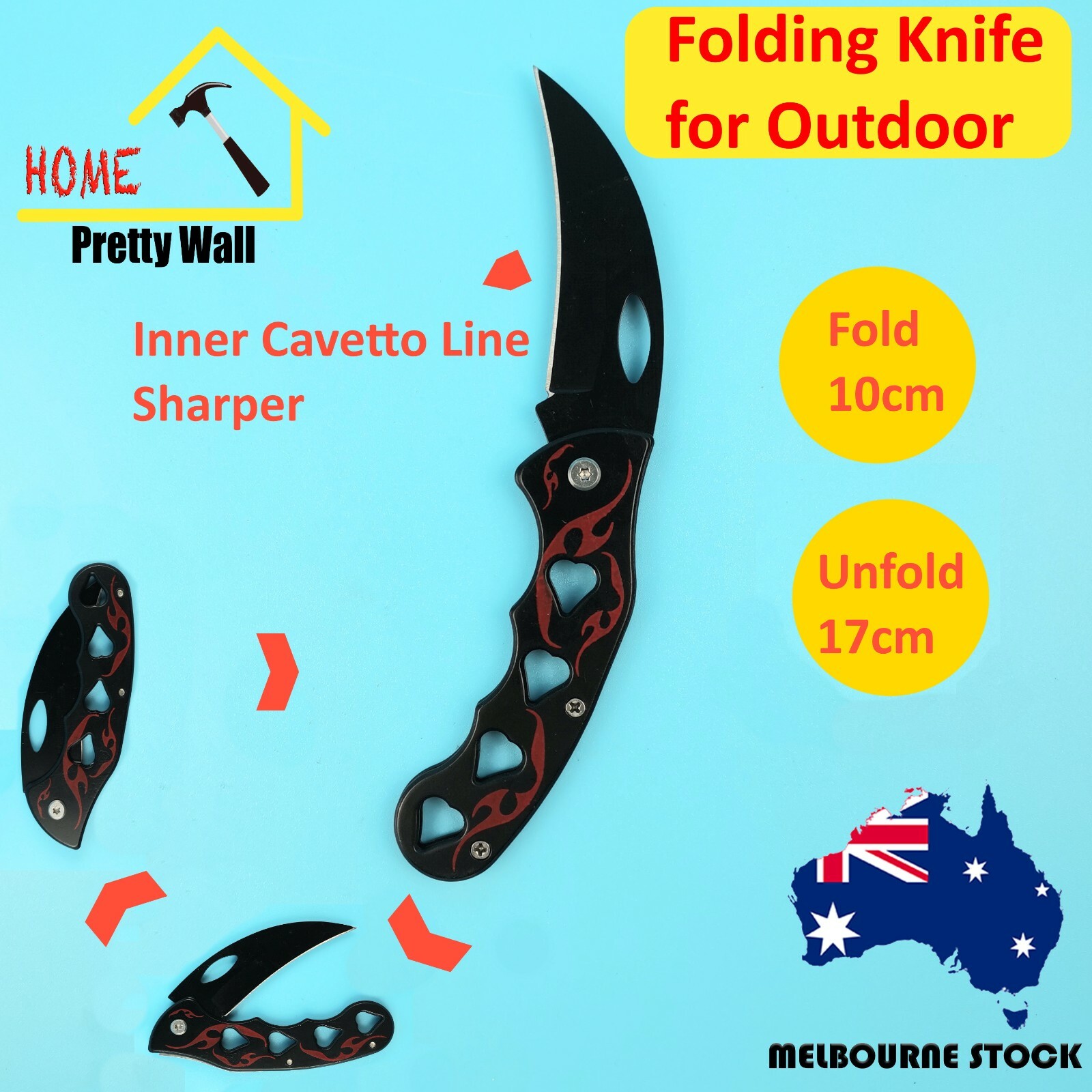 Black Bent Folding Camping Knife Pocket Knife Fishing Tool Survival