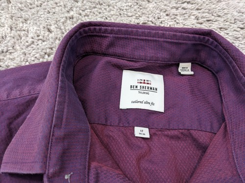 Ben Sherman Dress Shirt Men 17 33-34 Purple Tailored Slim Fit Long Sleeves - Picture 4 of 10