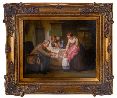 ''The arrival of Grandfather'' after, (Pieter Jan Onderberg 1821-90) Oil on Panel