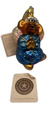 Boyds Bear Christmas Bear Ornament Hand Blown Glass 1997-1998 Bear Angel Shiny
