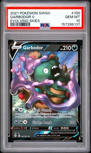 Garbodor V #100/203 PSA 10 2021 Pokemon SWSH Evolving Skies